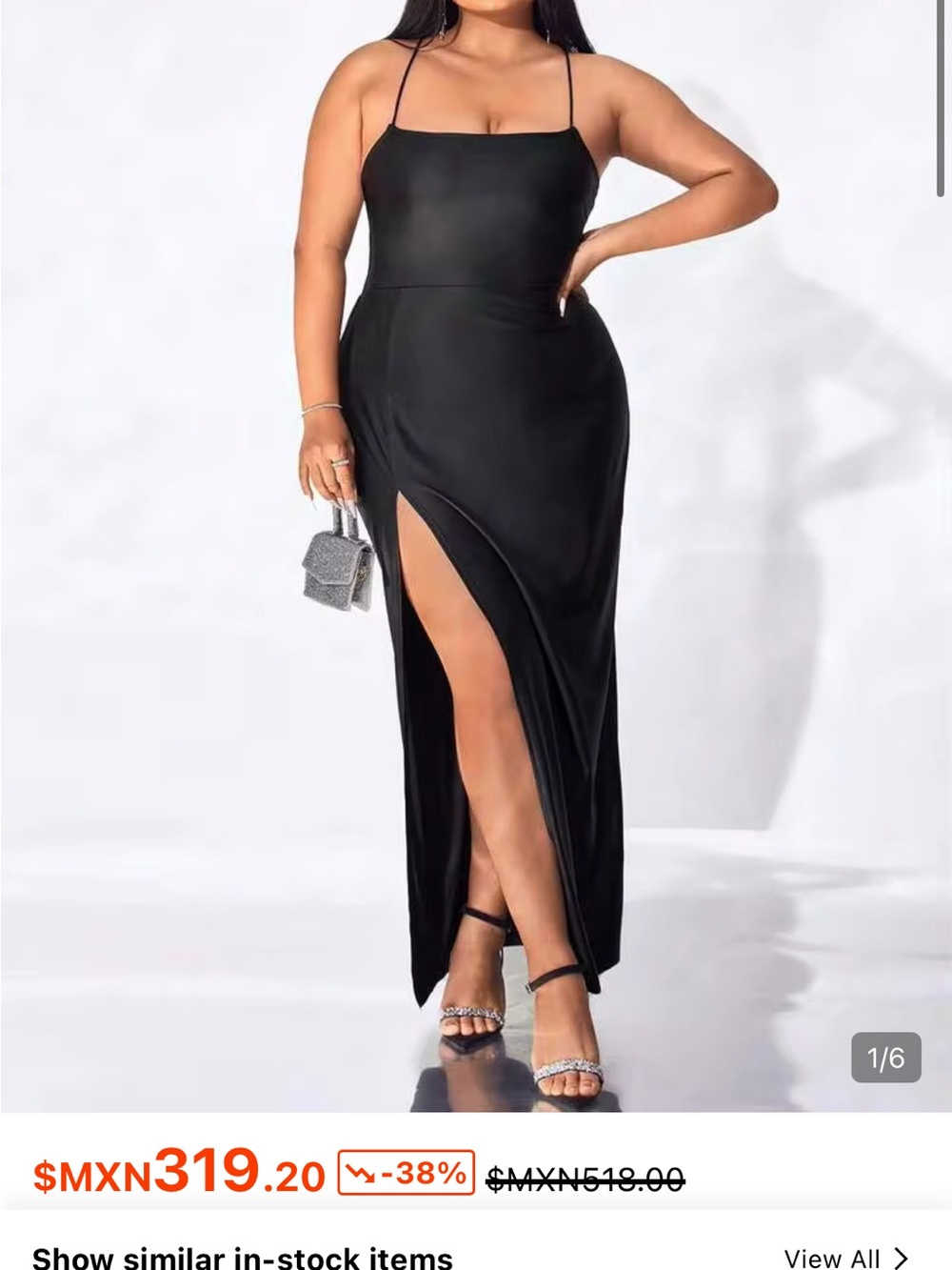 SHEIN Black Spaghetti-Strap Maxi Dress with High Thigh Slit